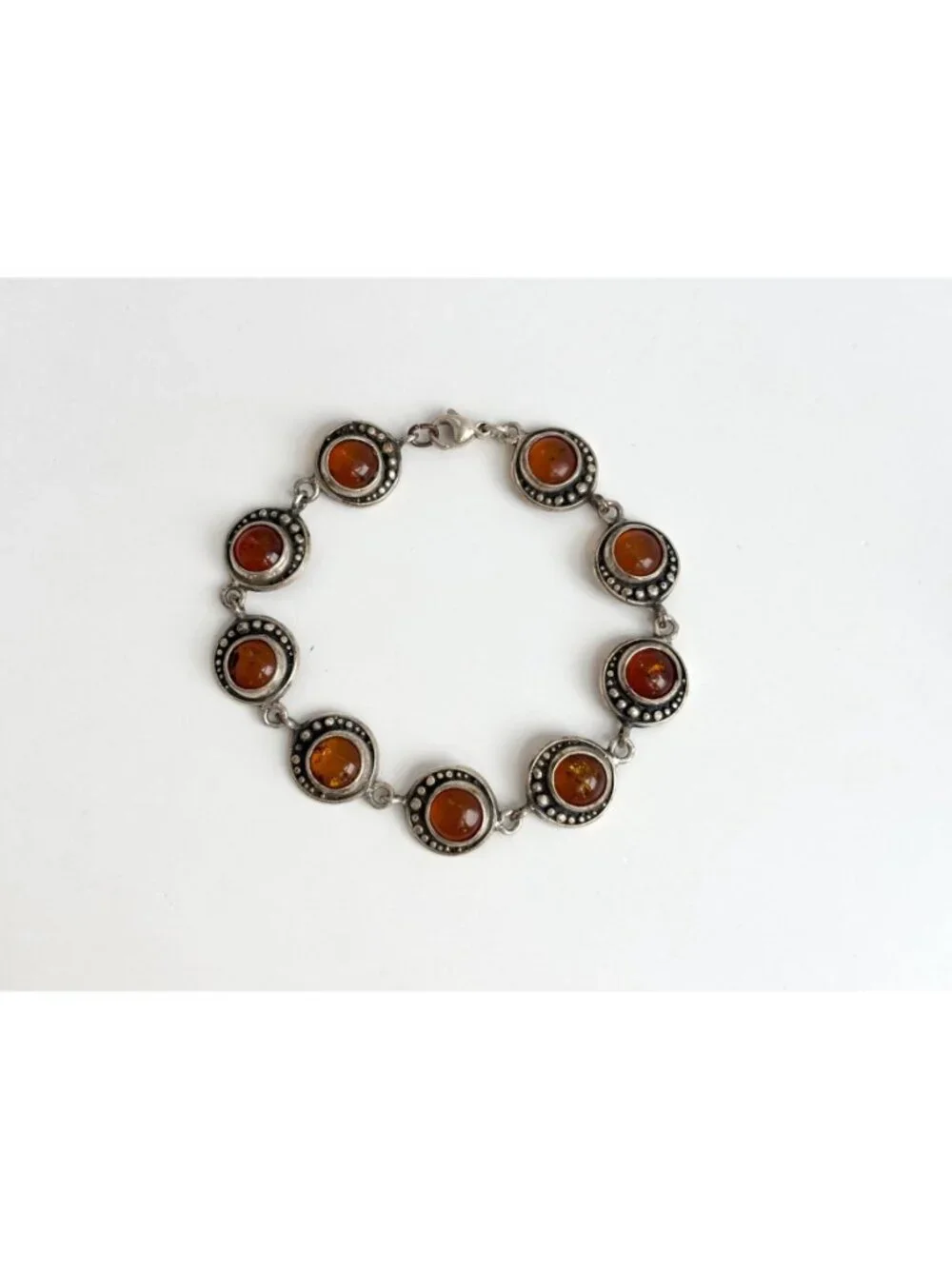 Natural Baltic Amber Modernist Chainlink Sterling Silver 925 Vintage Bracelet